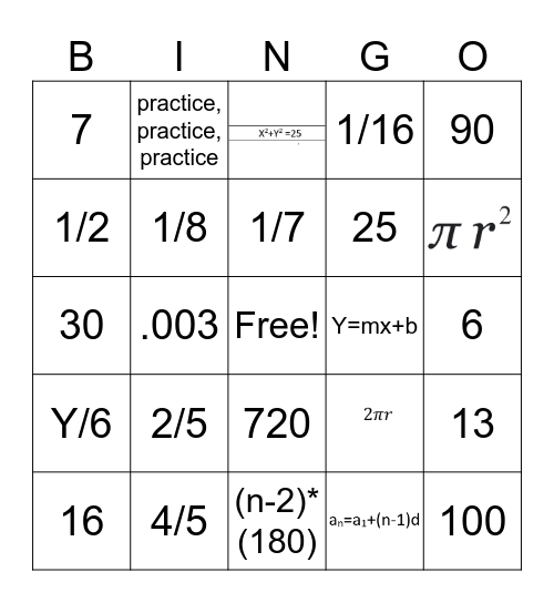 REACH Memphis ACT Math 9/24 Bingo Card