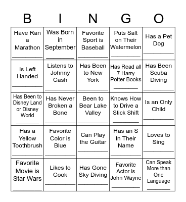 Get to Know Bingo Card