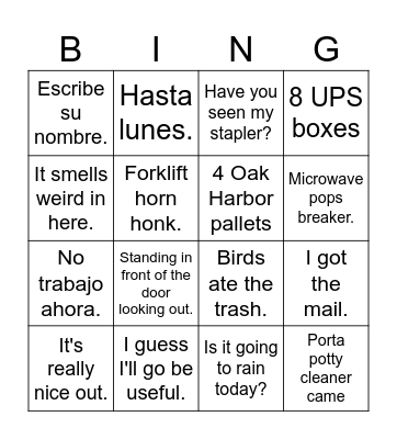 Work Bingo Card