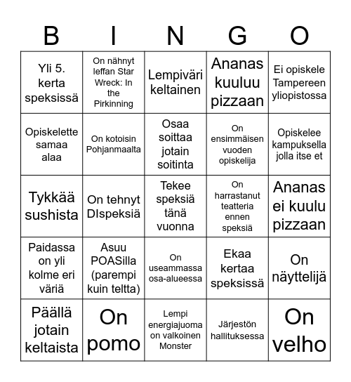 NääSpeksi KVTO Bingo Card