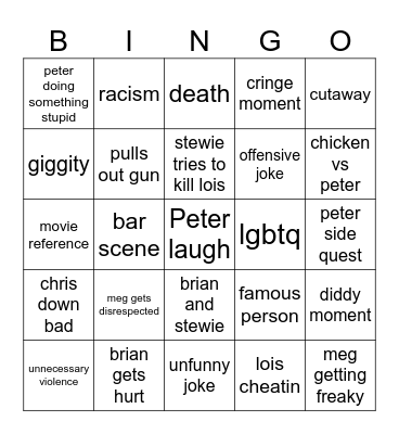 family guy Bingo Card