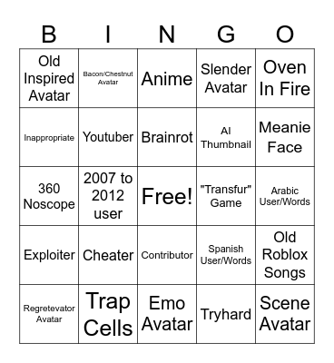Roblox Bingo Card