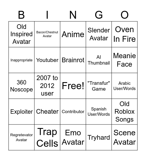 Roblox Bingo Card