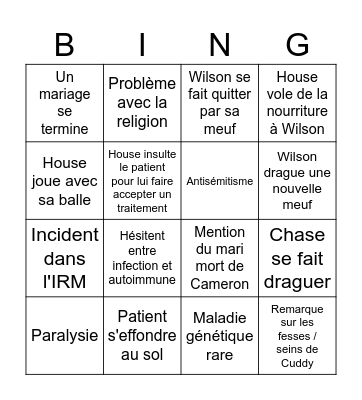 Every House episode Bingo Card