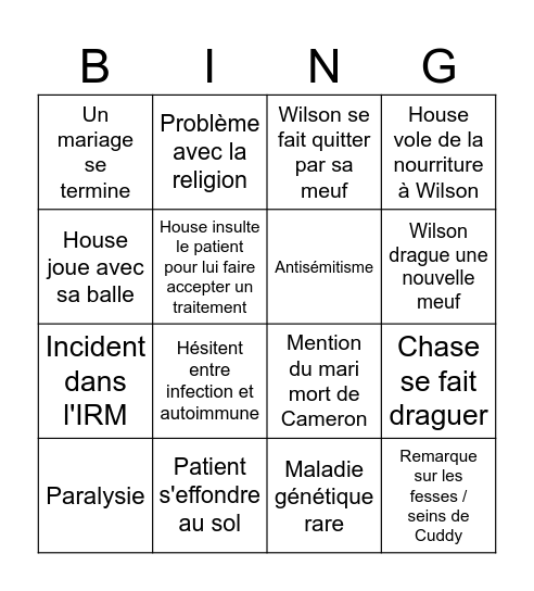 Every House episode Bingo Card