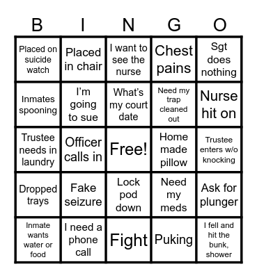Jail Bingo Card