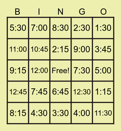DIGITAL TIME BINGO Card