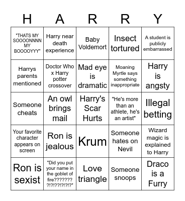 Goblet of Fire 4 Bingo Card