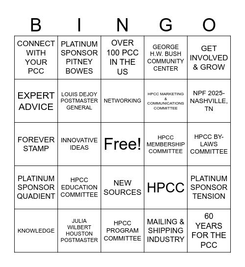 "CONNECTING @ THE CROSSROADS"                                PCC DAY Bingo Card