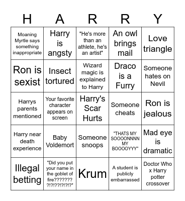 Goblet of Fire 3 Bingo Card