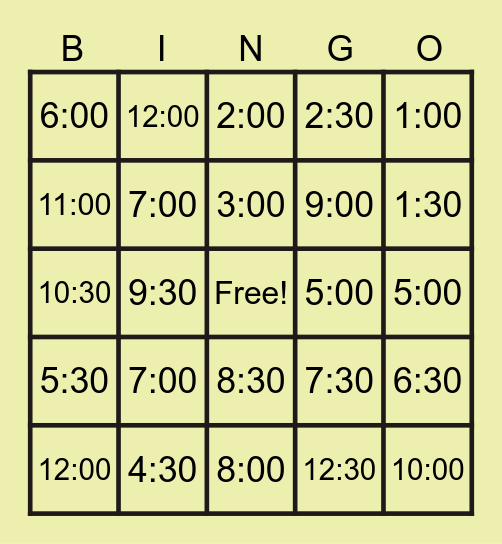 DIGITAL TIME BINGO Card