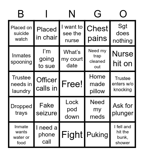 Jail Bingo Card