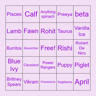 Sonia & Rahul's Baby Shower Bingo Card