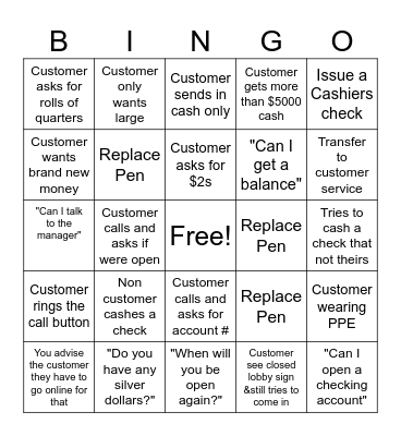 Banking Bingo Card