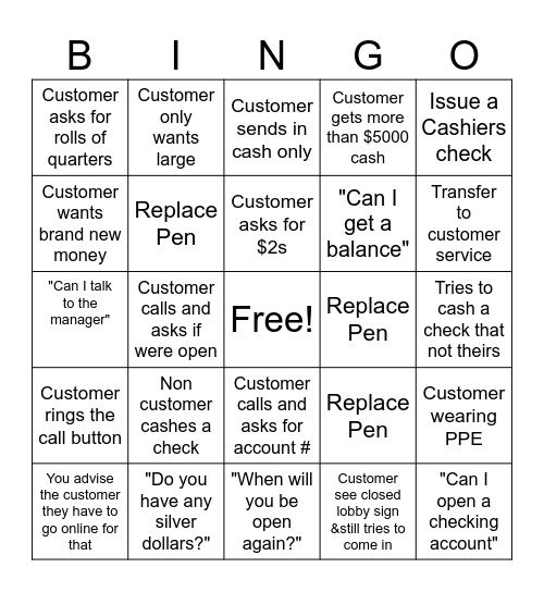 Banking Bingo Card