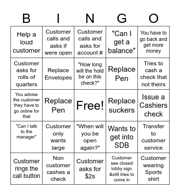 Banking Bingo Card