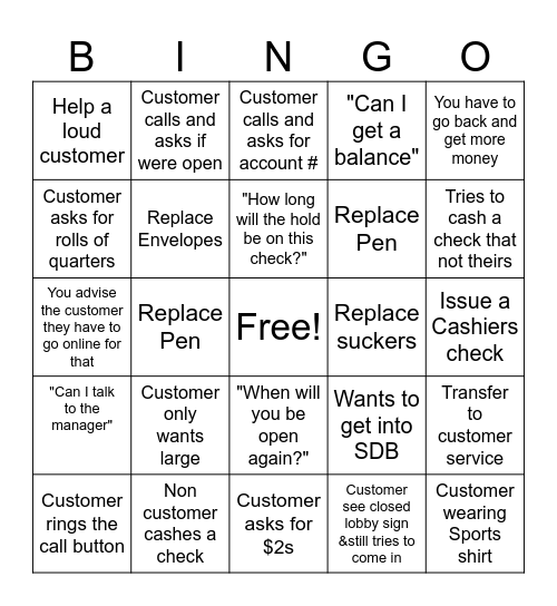 Banking Bingo Card