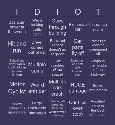 Idiots in cars bingo Card