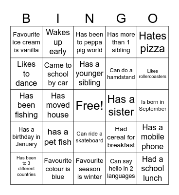 School friends Bingo Card