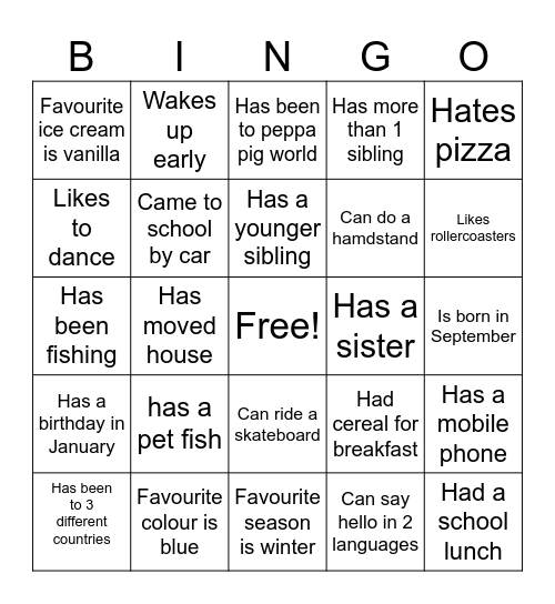 School friends Bingo Card