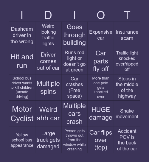 Idiots in cars bingo Card