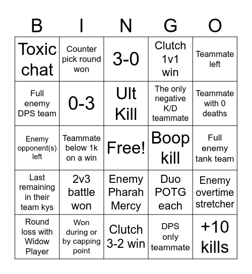 Overwatch 3v3 Bingo Card