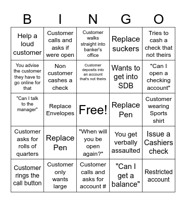 Banking Bingo Card