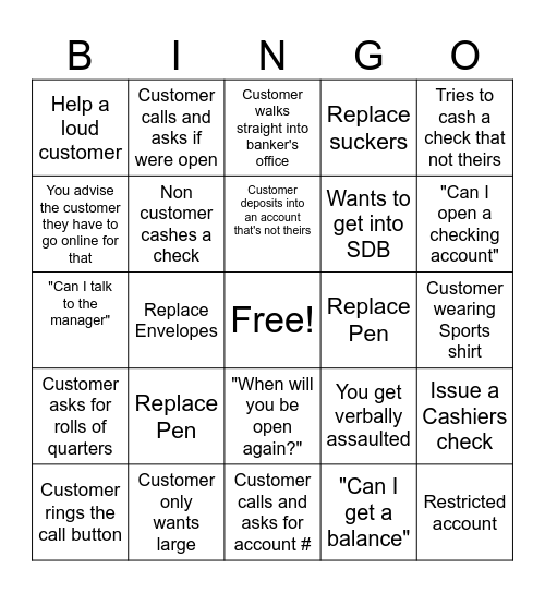 Banking Bingo Card