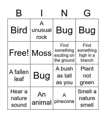 Nature Bingo Card