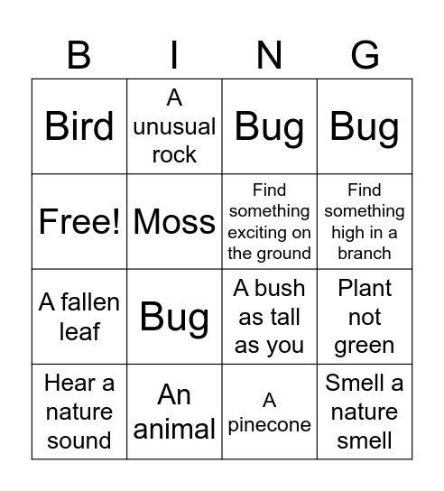 Nature Bingo Card