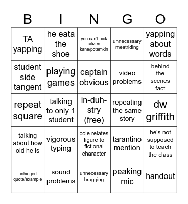 Film history bingo Card