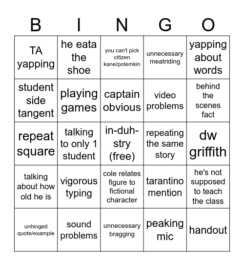 Film history bingo Card