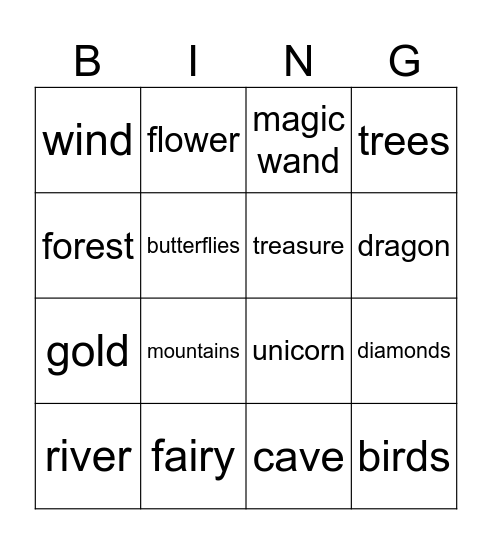 A Journey to the Magical Forest Bingo Card