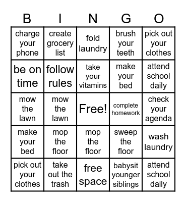 Responsibilities - Bingo Card