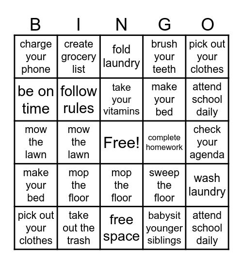 Responsibilities - Bingo Card