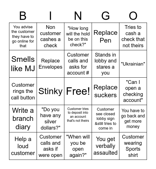 Banking Bingo Card