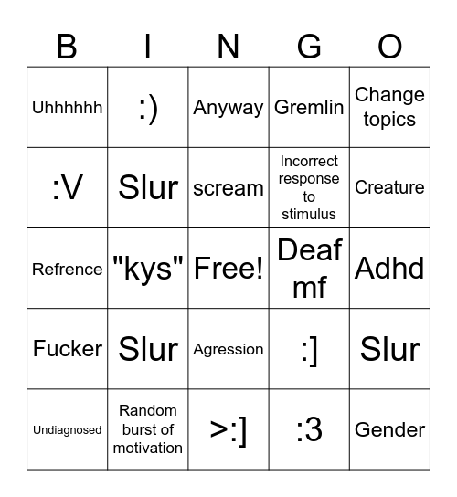 Wacks bingo board Bingo Card