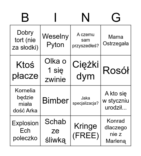 WESELE KURWA Bingo Card