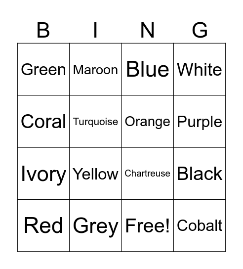 Color Bingo Card