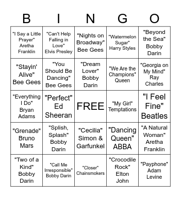 Musical Bingo Card