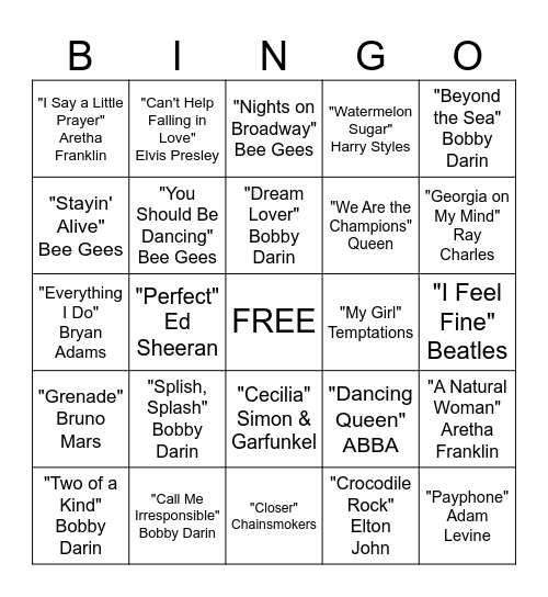 Musical Bingo Card