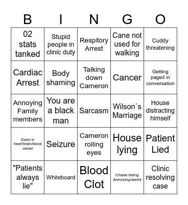 Dr House Bingo Card