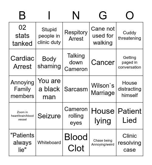 Dr House Bingo Card