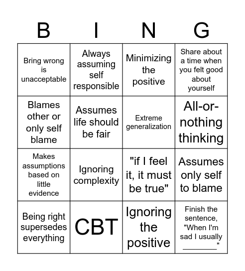 Cognitive Behavioral Therapy BINGO Card