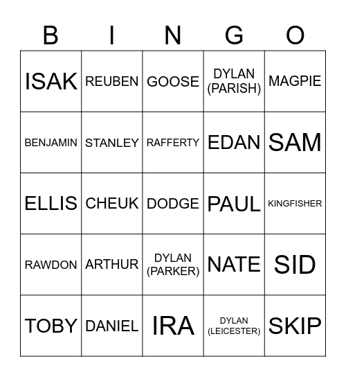 Beaver's Bingo! Bingo Card