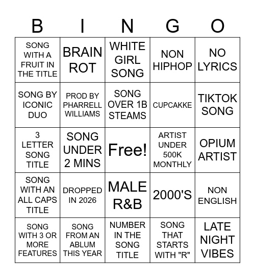 Music Bingo Card