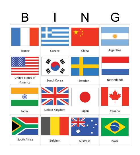 World Flag Bingo Card