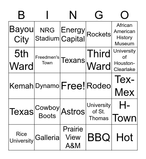 H-Town Bingo Card