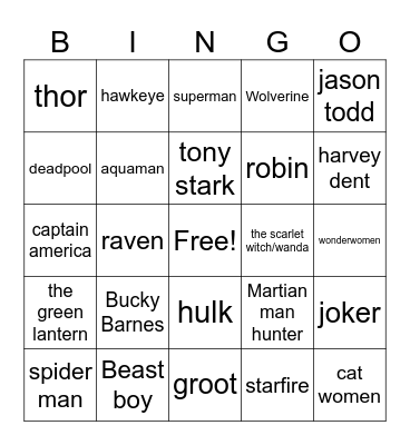 DC AND MARVEL Bingo Card