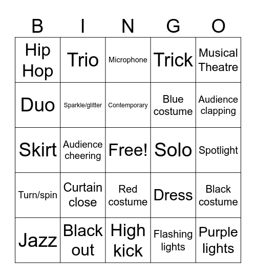 Dance Night BINGO Card